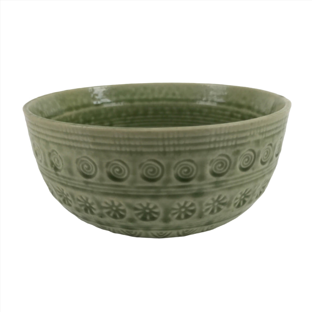 Japanese Ceramic Bowl Banko Ware Vtg Side Dish Green Flowers Line Pattern PY993