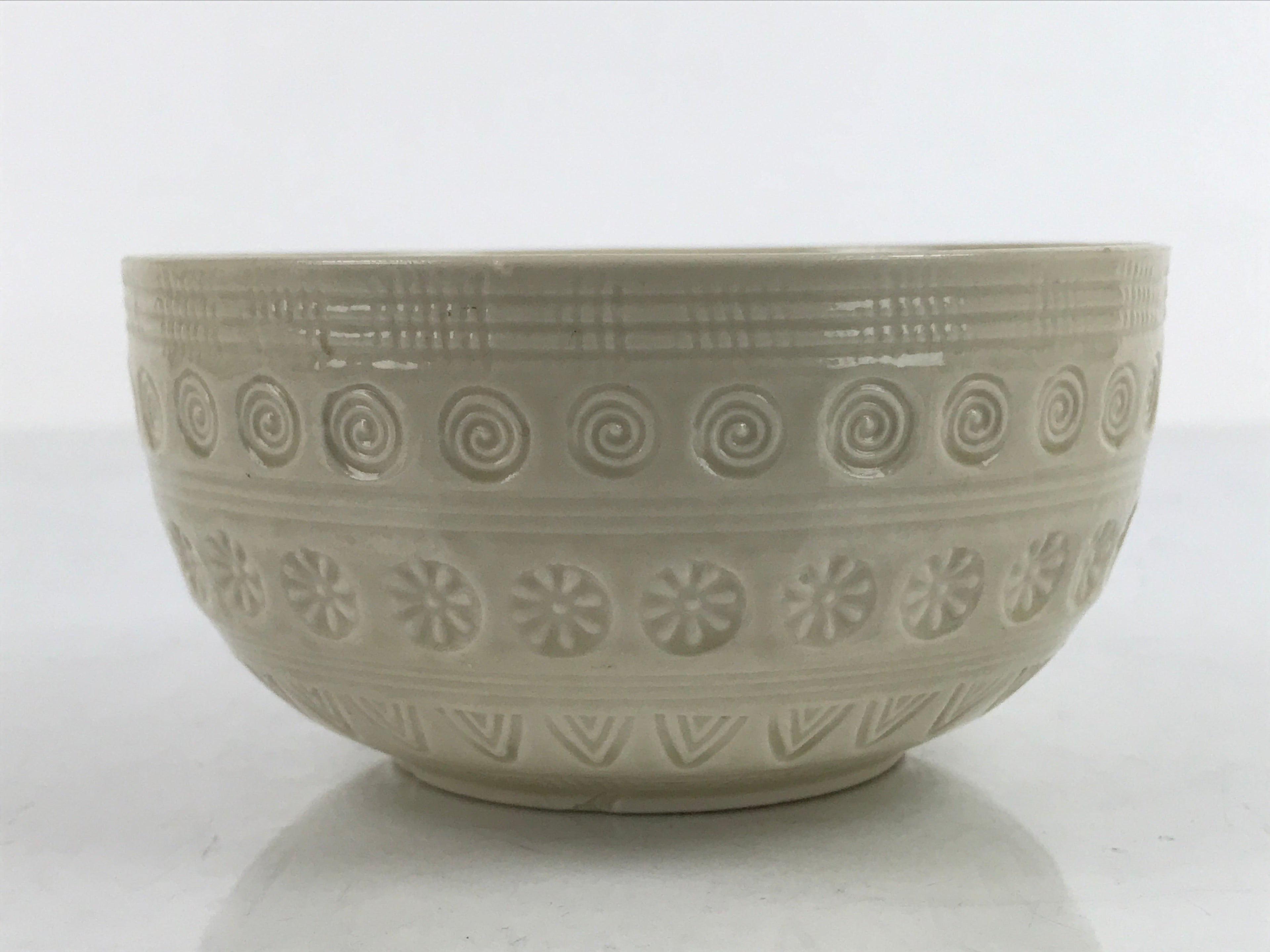 Japanese Ceramic Bowl Banko Ware Vtg Side Dish White Flowers Line Pattern PY998