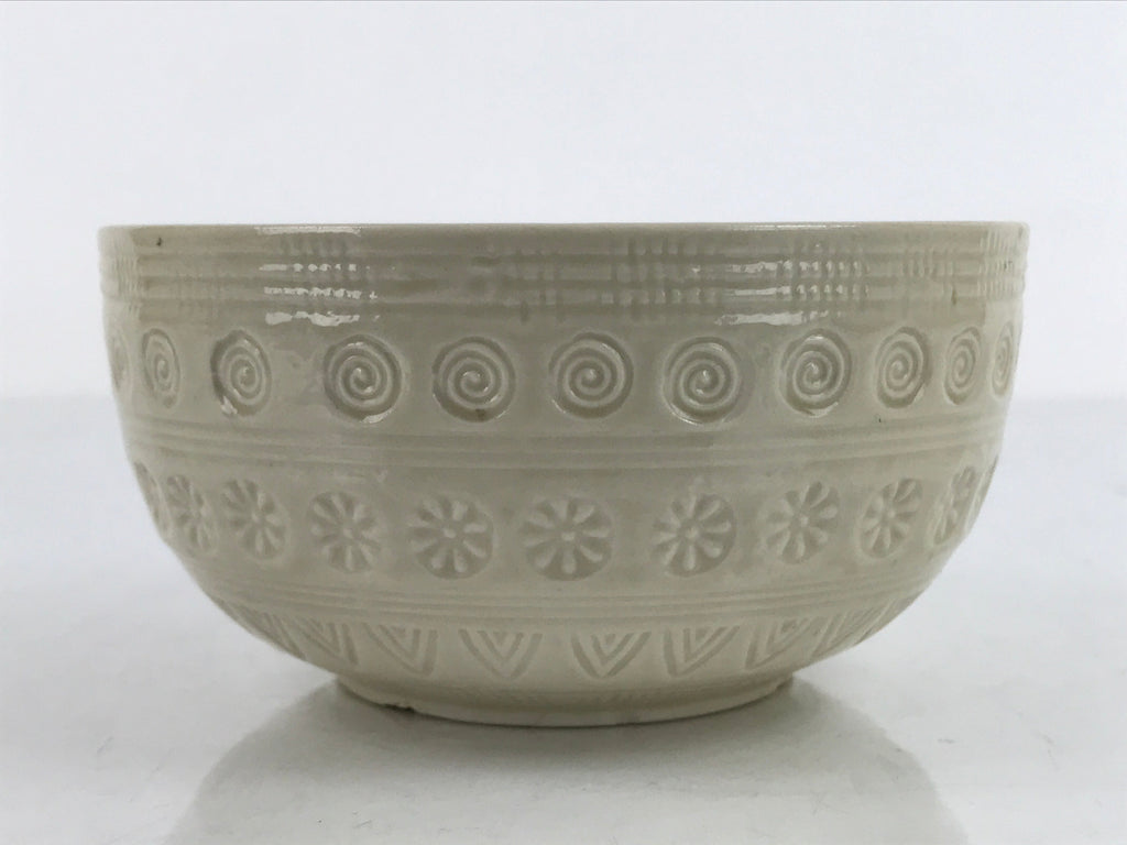 Japanese Ceramic Bowl Banko Ware Vtg Side Dish White Flowers Line Pattern PY998