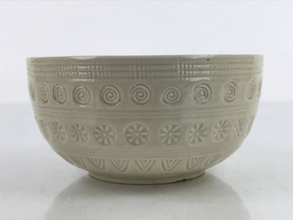 Japanese Ceramic Bowl Banko Ware Vtg Side Dish White Flowers Line Pattern PY998