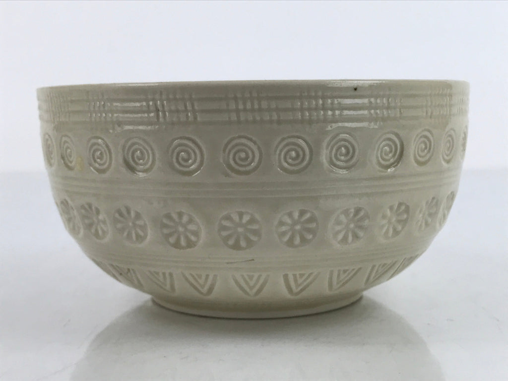 Japanese Ceramic Bowl Banko Ware Vtg Side Dish White Flowers Line Pattern PY998