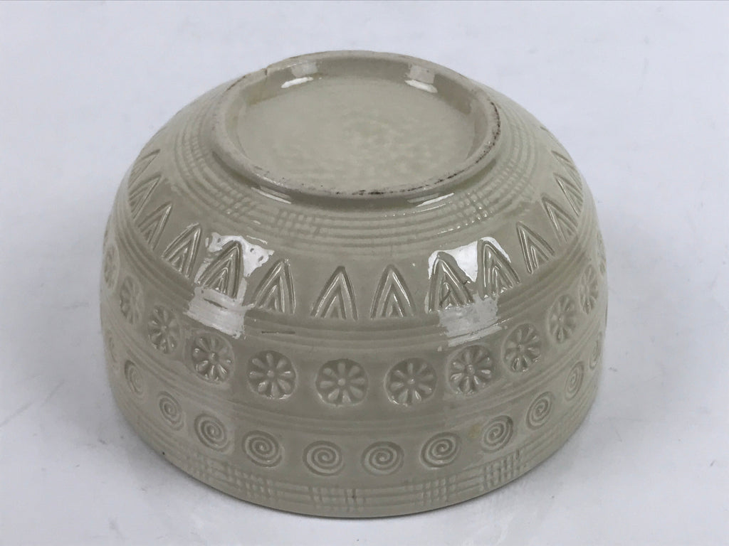 Japanese Ceramic Bowl Banko Ware Vtg Side Dish White Flowers Line Pattern PY998