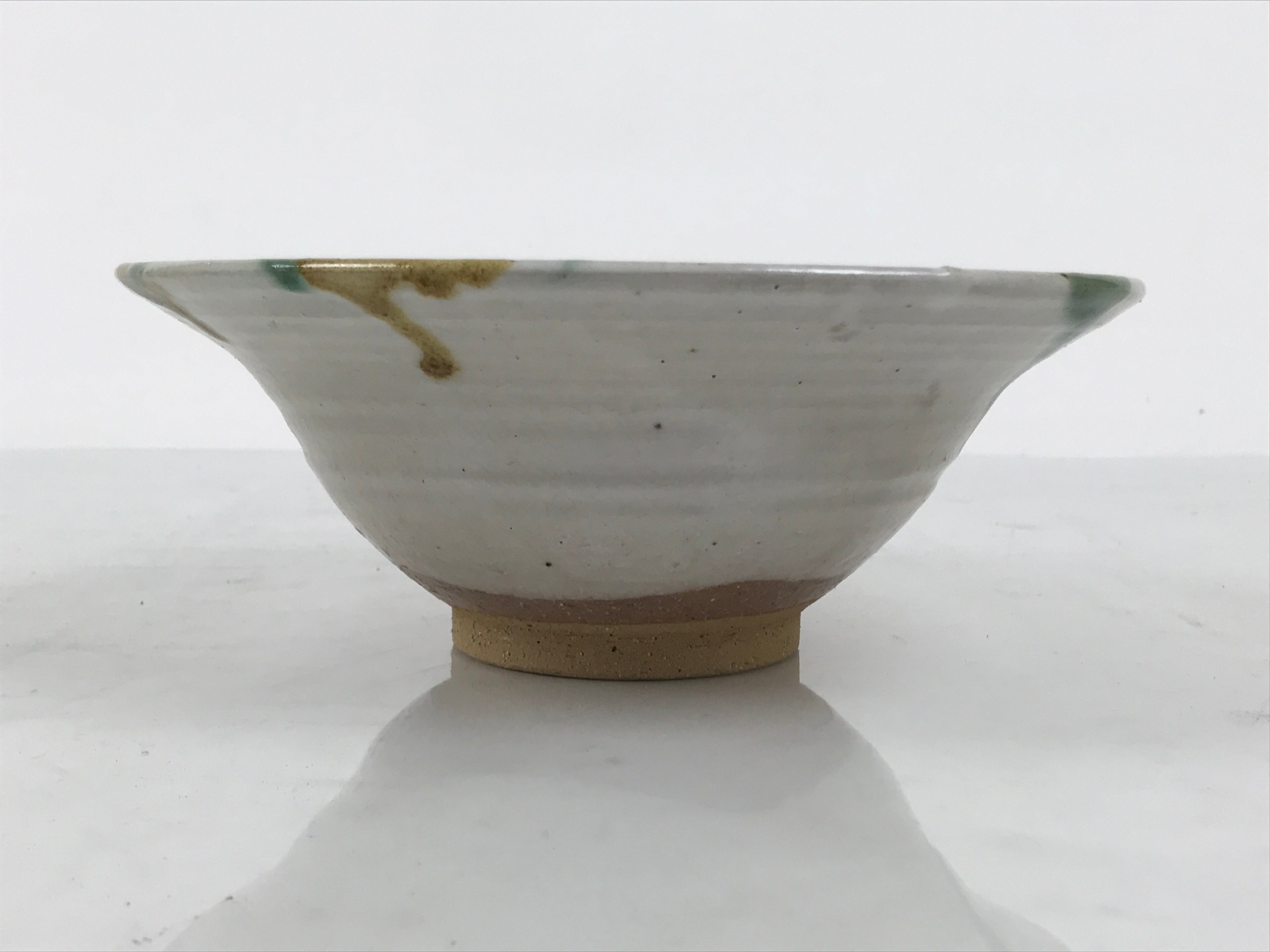 Japanese Ceramic Bowl Chawan Pottery Vtg Gray Green Brown Wood Box PX812