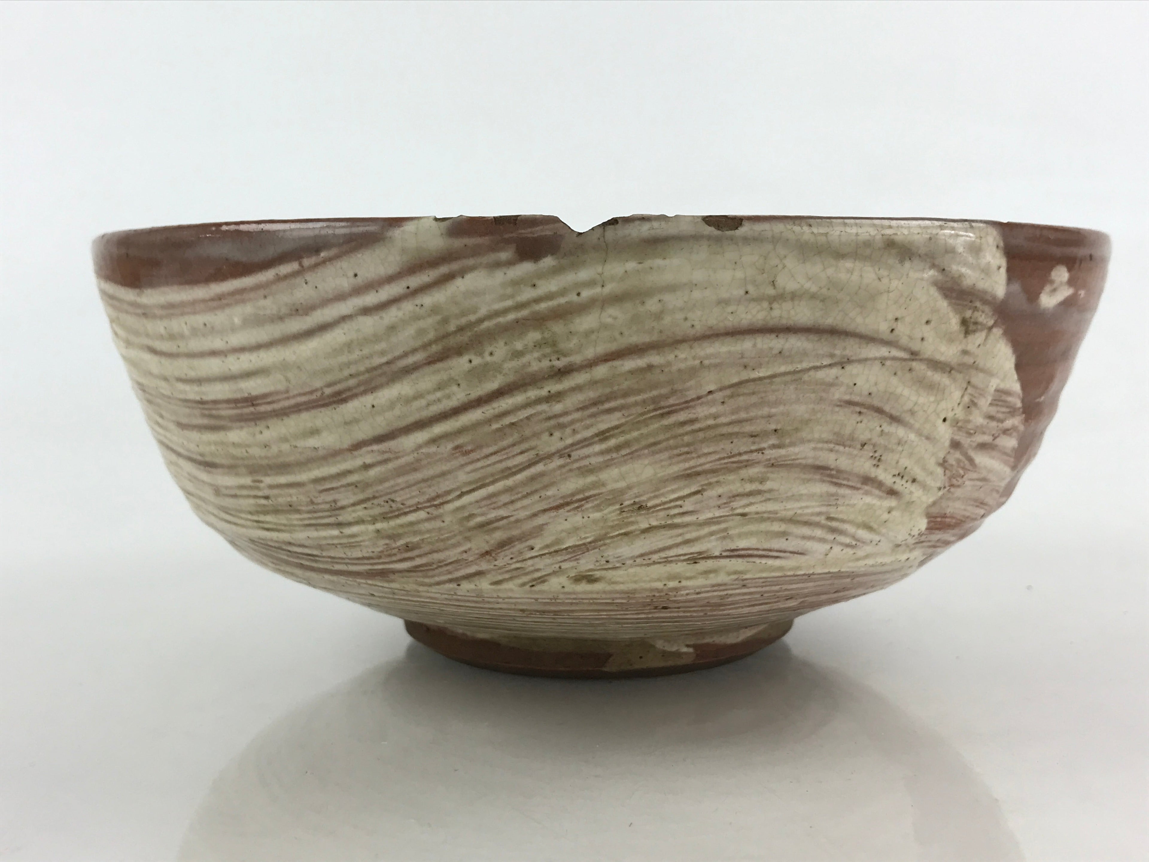 Japanese Ceramic Bowl Kashiki Vtg Crane Dog Pattern Tea Ceremony Brown PY456