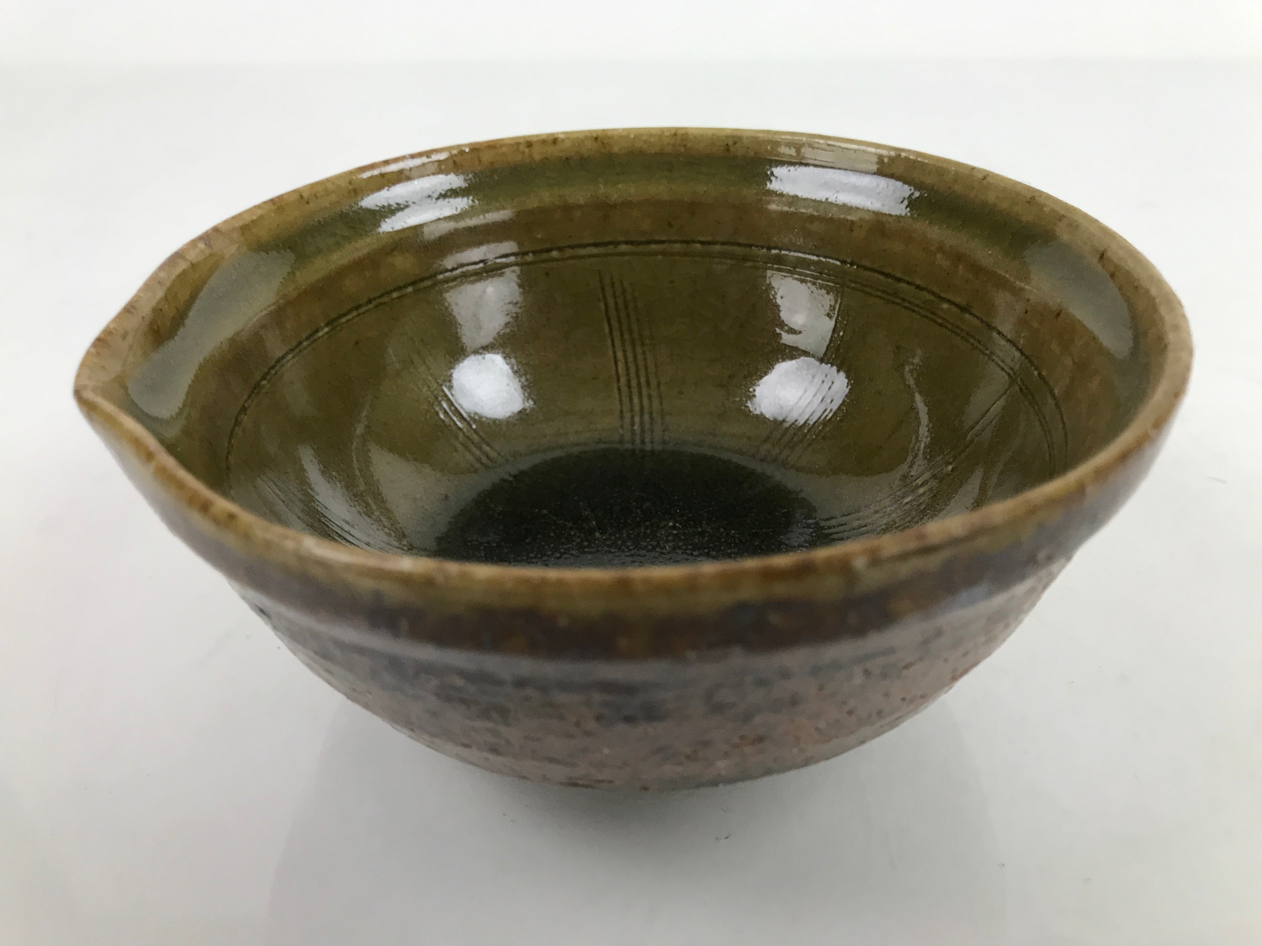 Japanese Ceramic Bowl Kobachi Owan Vtg Katakuchi Nimono Nabe Green Brown Y122