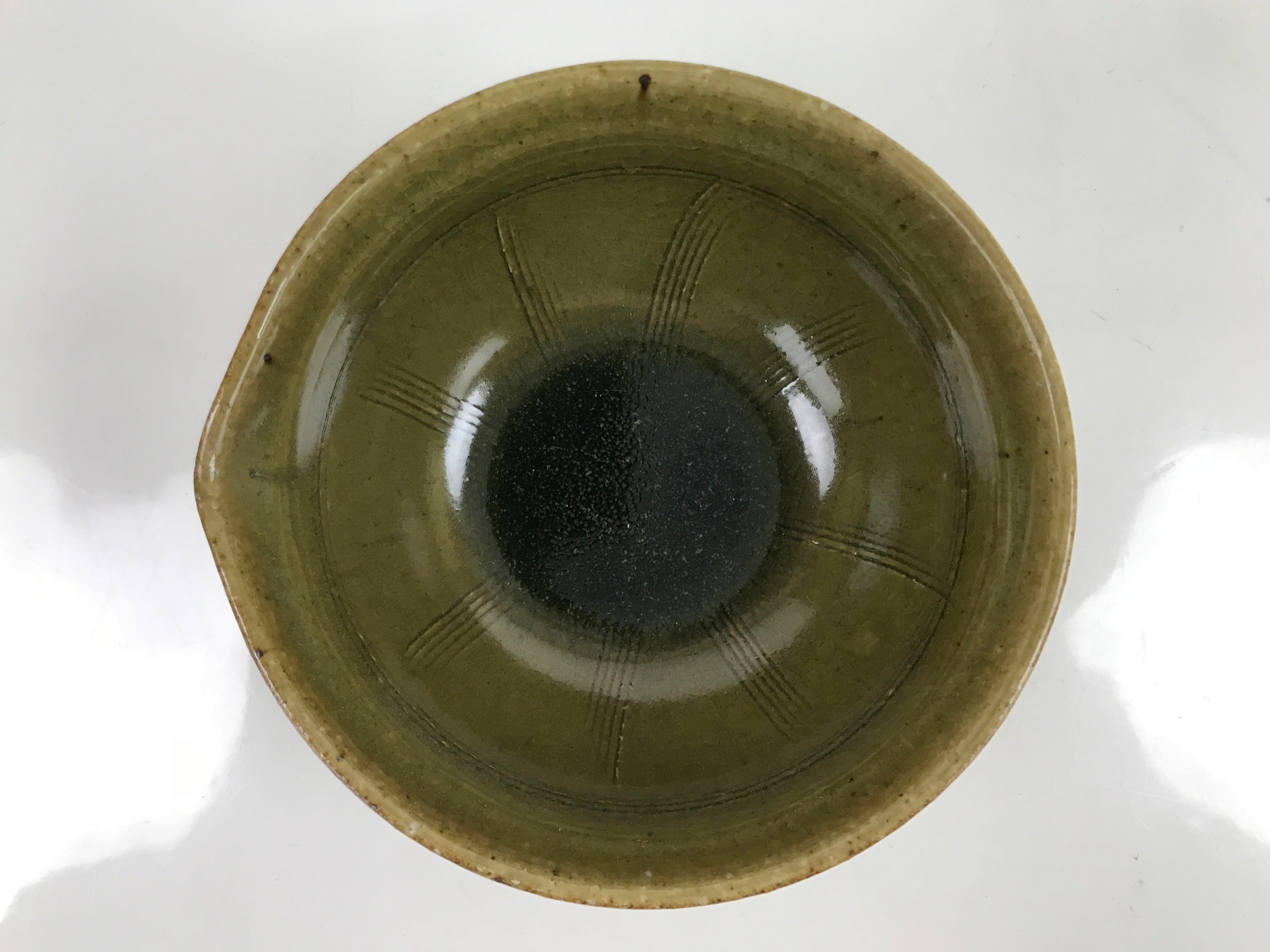 Japanese Ceramic Bowl Kobachi Owan Vtg Katakuchi Nimono Nabe Green Brown Y123