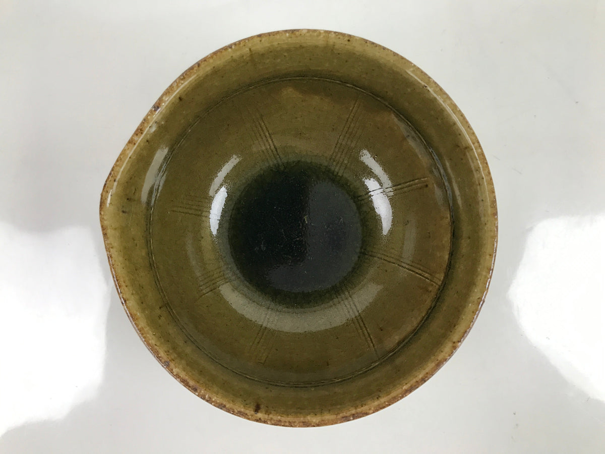 Japanese Ceramic Bowl Kobachi Owan Vtg Katakuchi Nimono Nabe Green Brown Y124