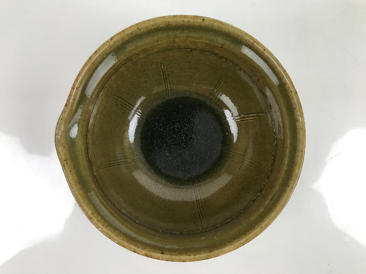 Japanese Ceramic Bowl Kobachi Owan Vtg Katakuchi Nimono Nabe Green Brown Y125