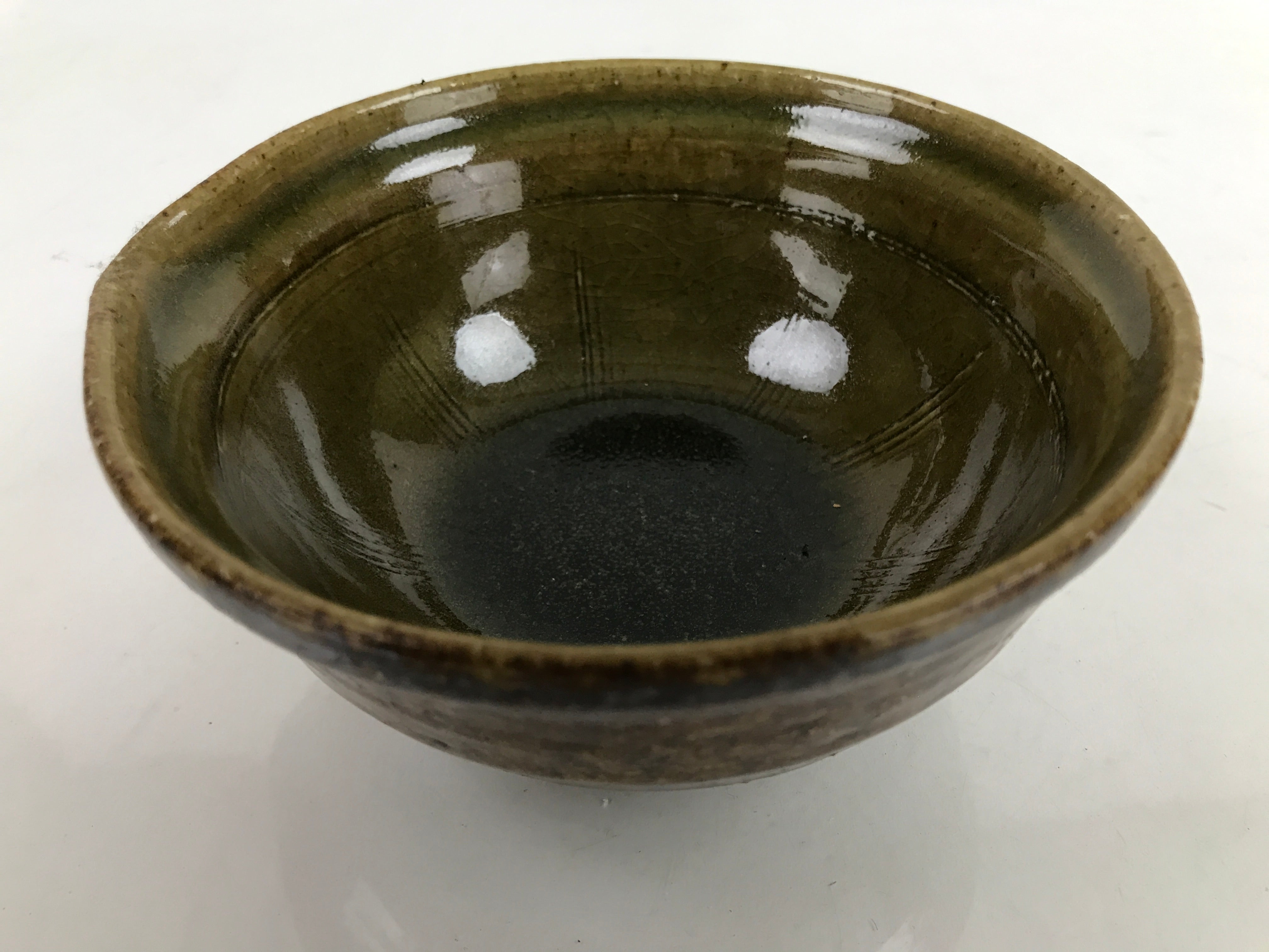 Japanese Ceramic Bowl Kobachi Owan Vtg Katakuchi Nimono Nabe Green Brown Y125