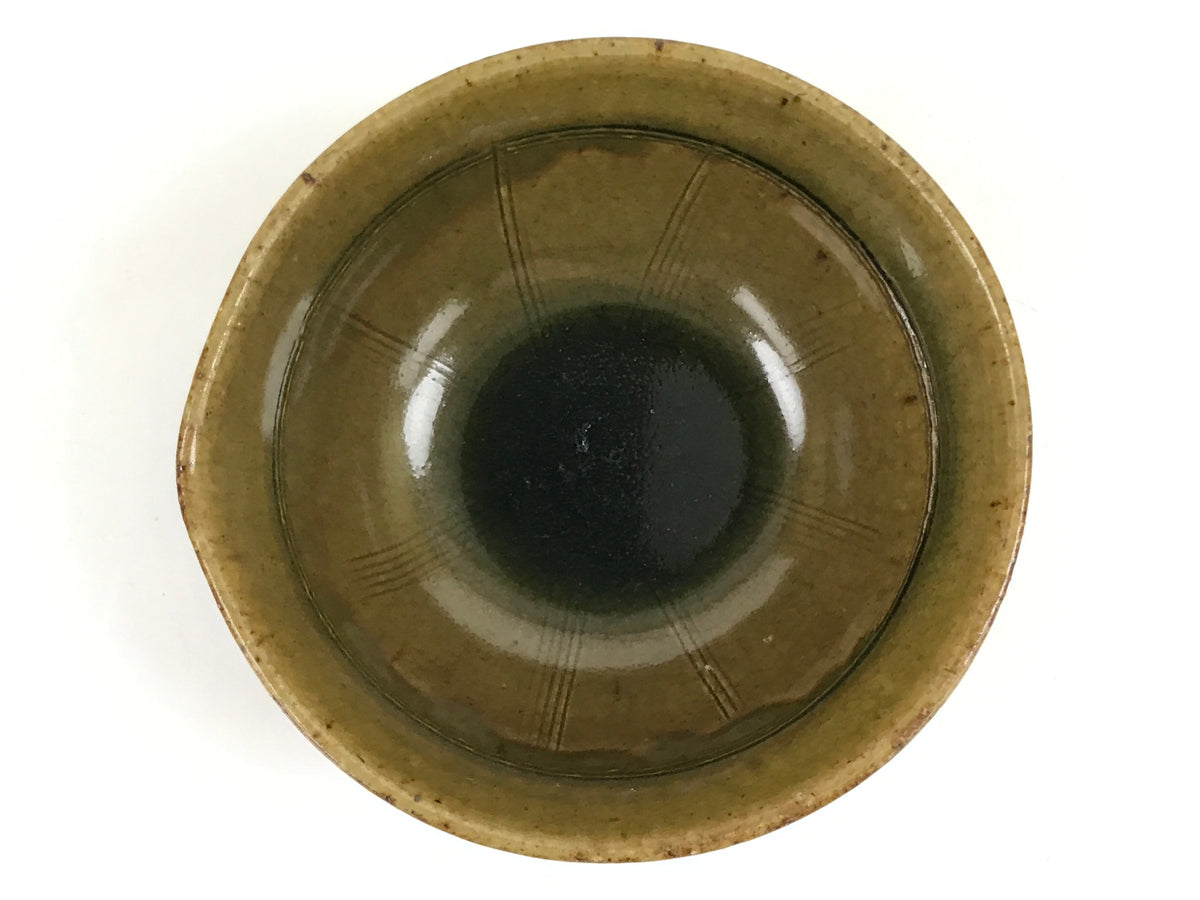 Japanese Ceramic Bowl Kobachi Owan Vtg Katakuchi Nimono Nabe Green Brown Y127