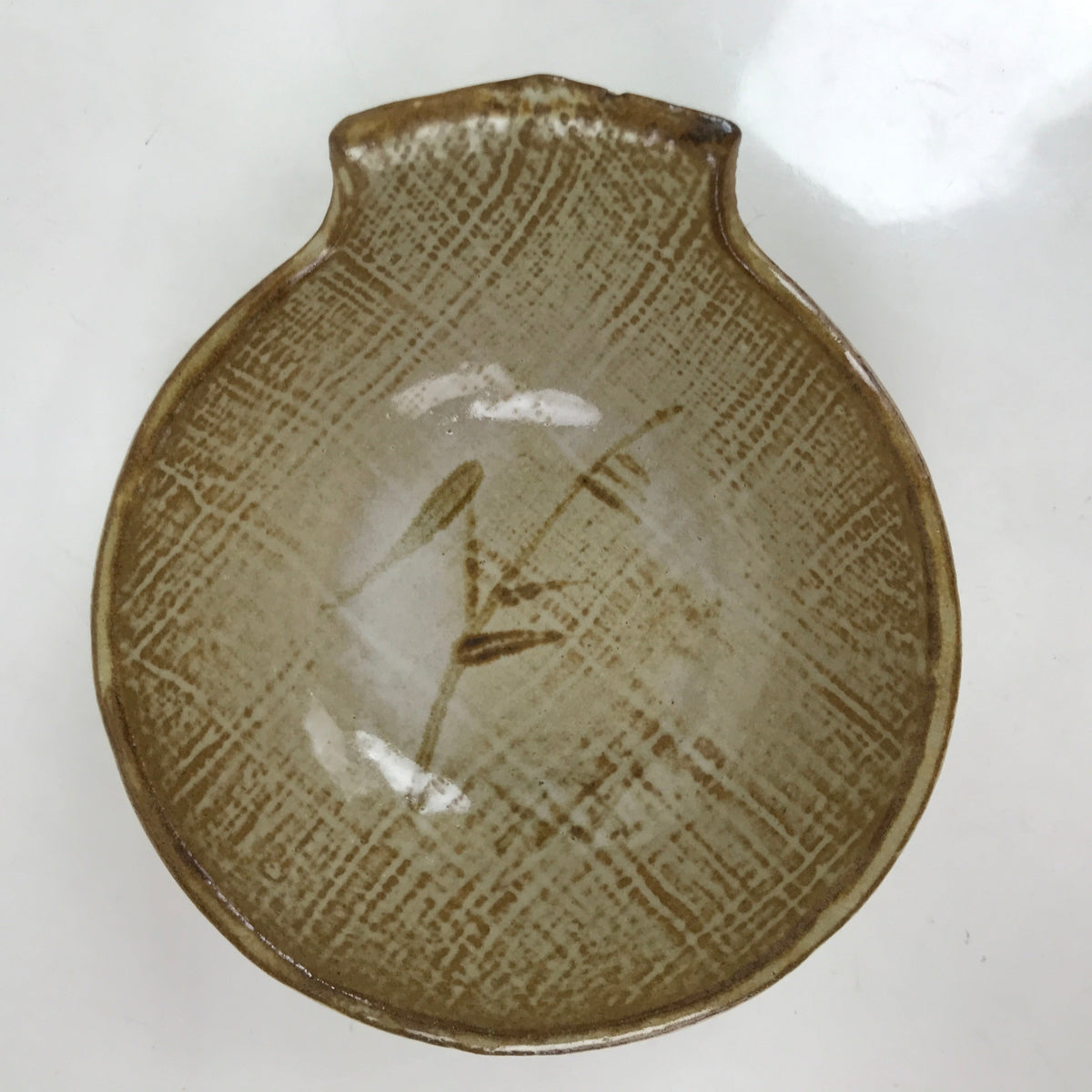 Japanese Ceramic Bowl Kobachi Vtg Nabe Side Dish Bamboo Leaves Light Brown Y157
