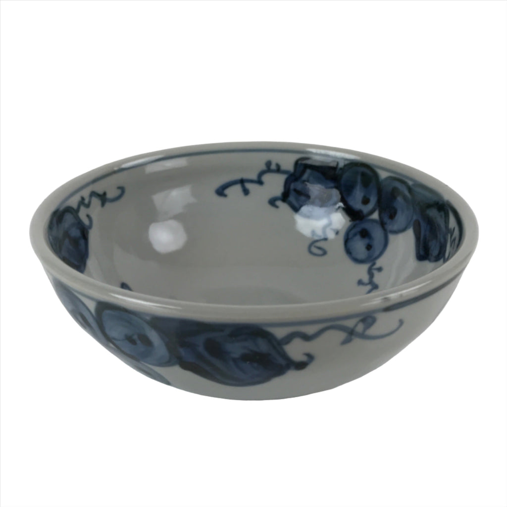 Japanese Ceramic Bowl Kobachi Vtg Side Dish Blue Gray Grapes Design PY904