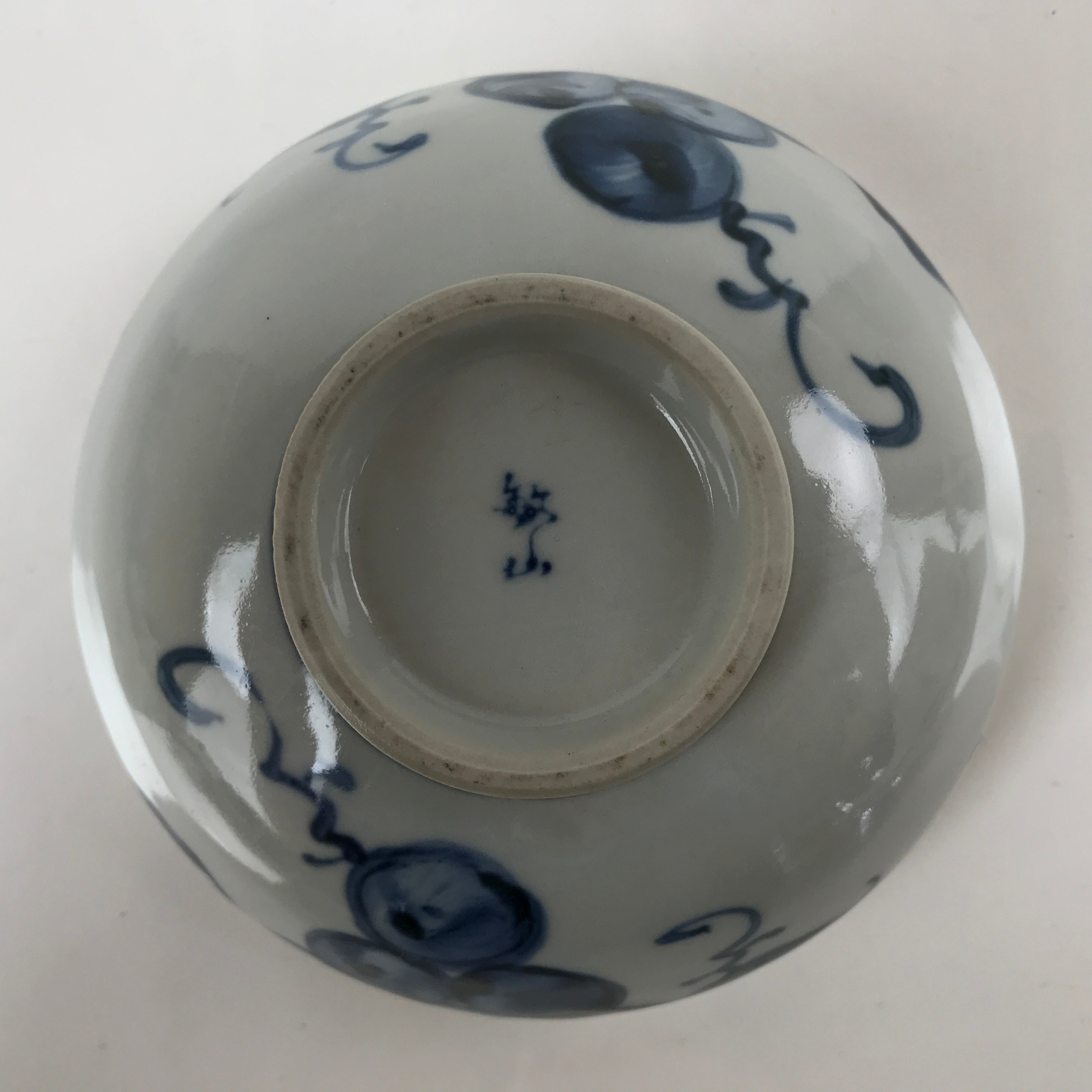 Japanese Ceramic Bowl Kobachi Vtg Side Dish Blue Gray Grapes Design PY905