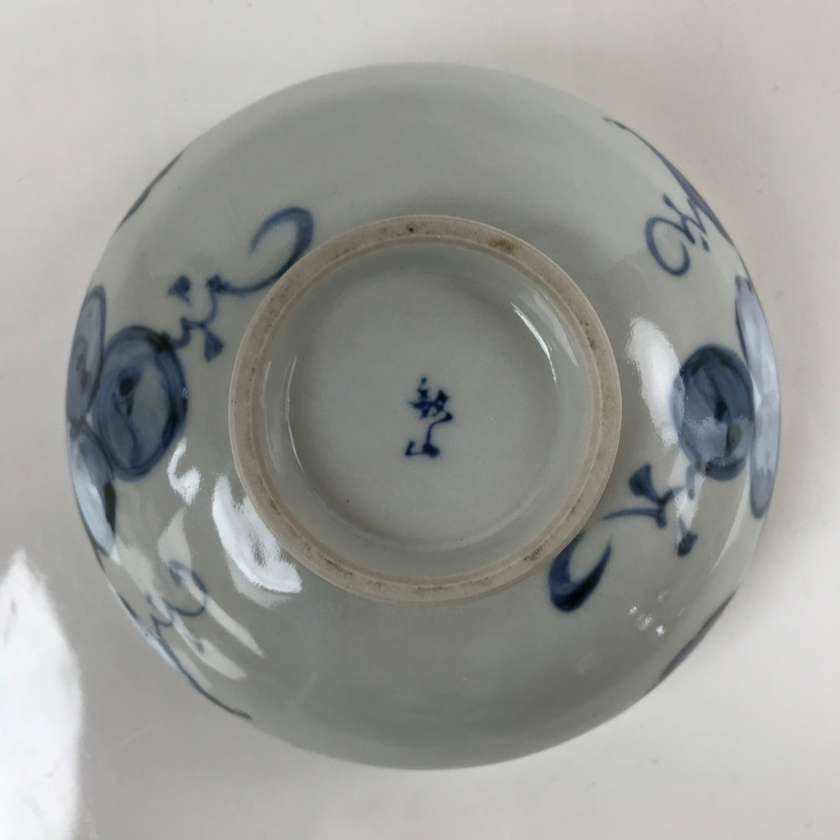 Japanese Ceramic Bowl Kobachi Vtg Side Dish Blue Gray Grapes Design PY906
