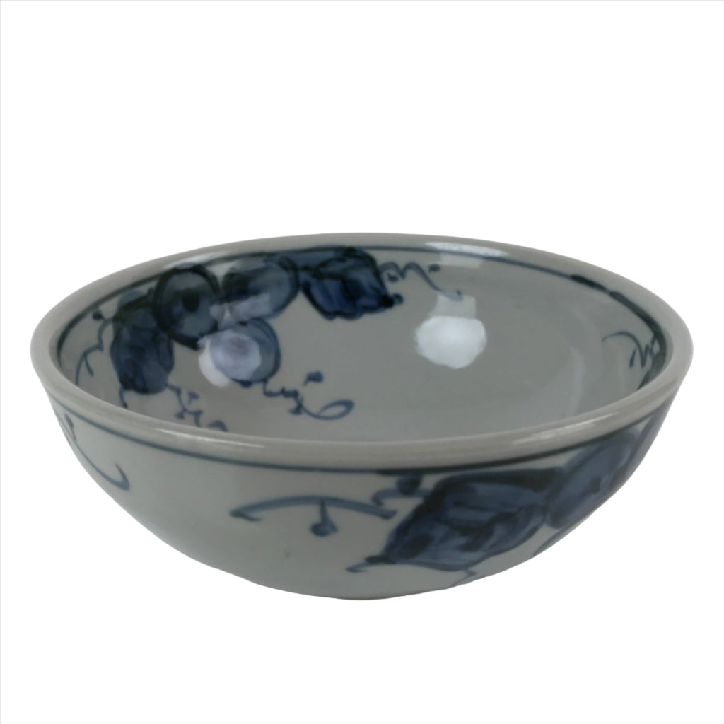 Japanese Ceramic Bowl Kobachi Vtg Side Dish Blue Gray Grapes Design PY906