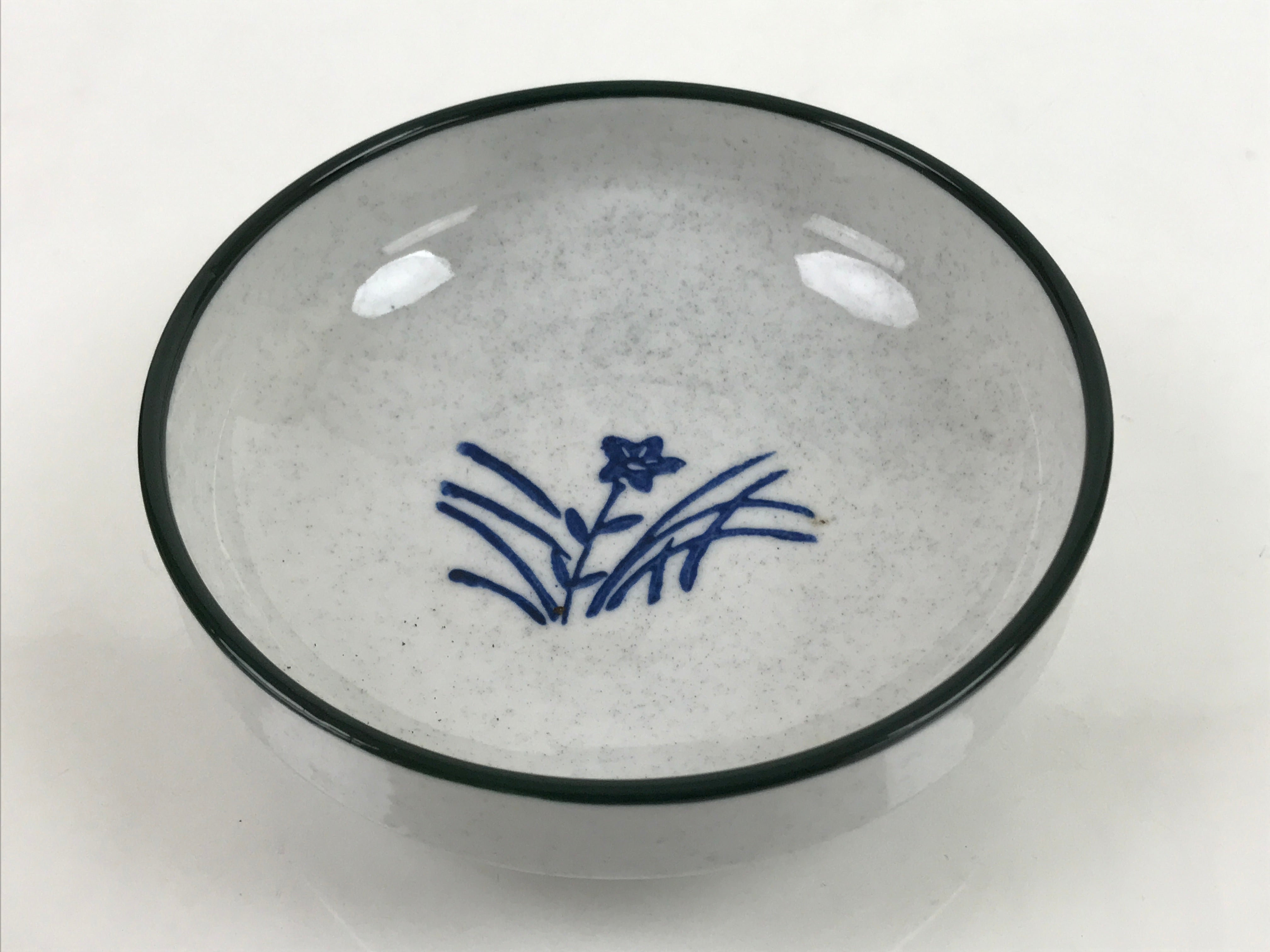 Japanese Ceramic Bowl Kobachi Vtg Side Dish Gray Speckle Green Blue Flower Y6