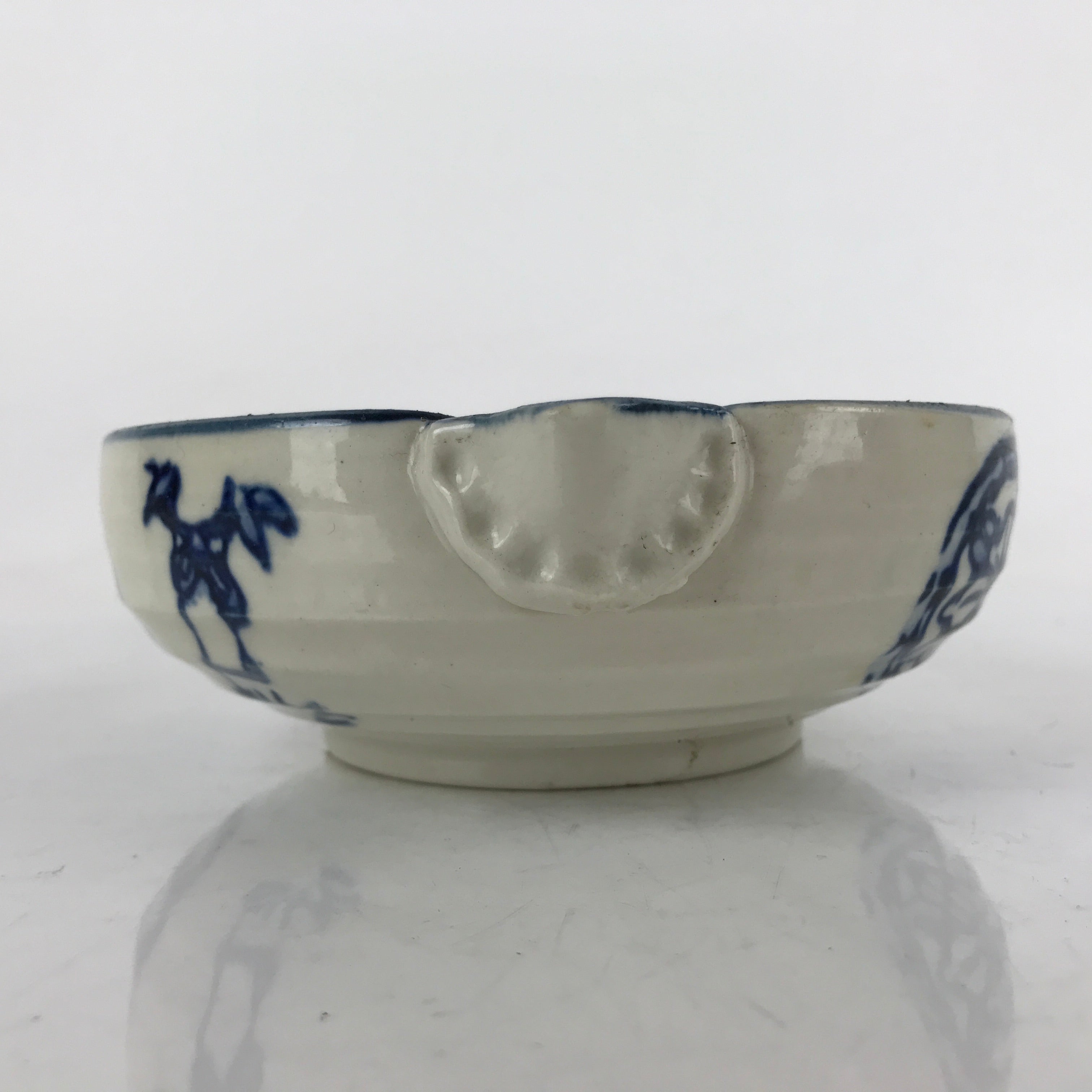 Japanese Ceramic Bowl Kobachi Vtg Side Dish Katakuchi Blue White Floral PY921