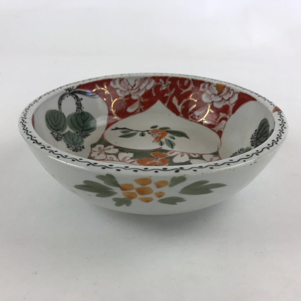 Japanese Ceramic Bowl Serving Plate Vtg Floral Red White Green Gold Foil PY462