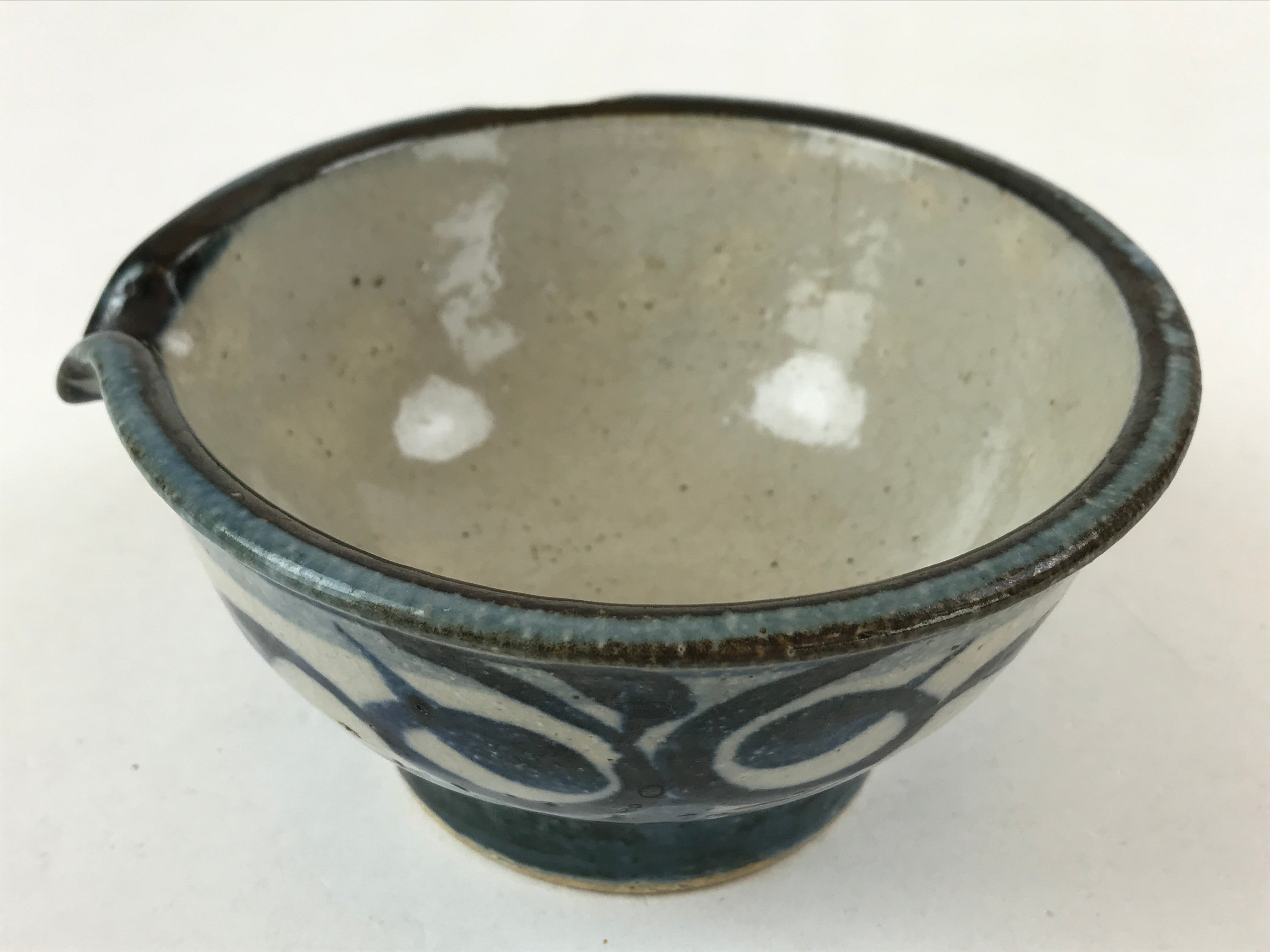 Japanese Ceramic Bowl Vtg Katakuchi Dark Blue Floral Karakusa PY606