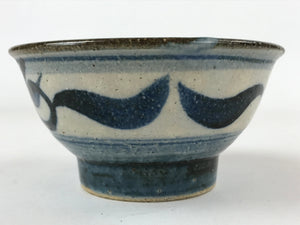 Japanese Ceramic Bowl Vtg Katakuchi Dark Blue Floral Karakusa PY606