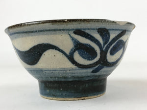 Japanese Ceramic Bowl Vtg Katakuchi Dark Blue Floral Karakusa PY606