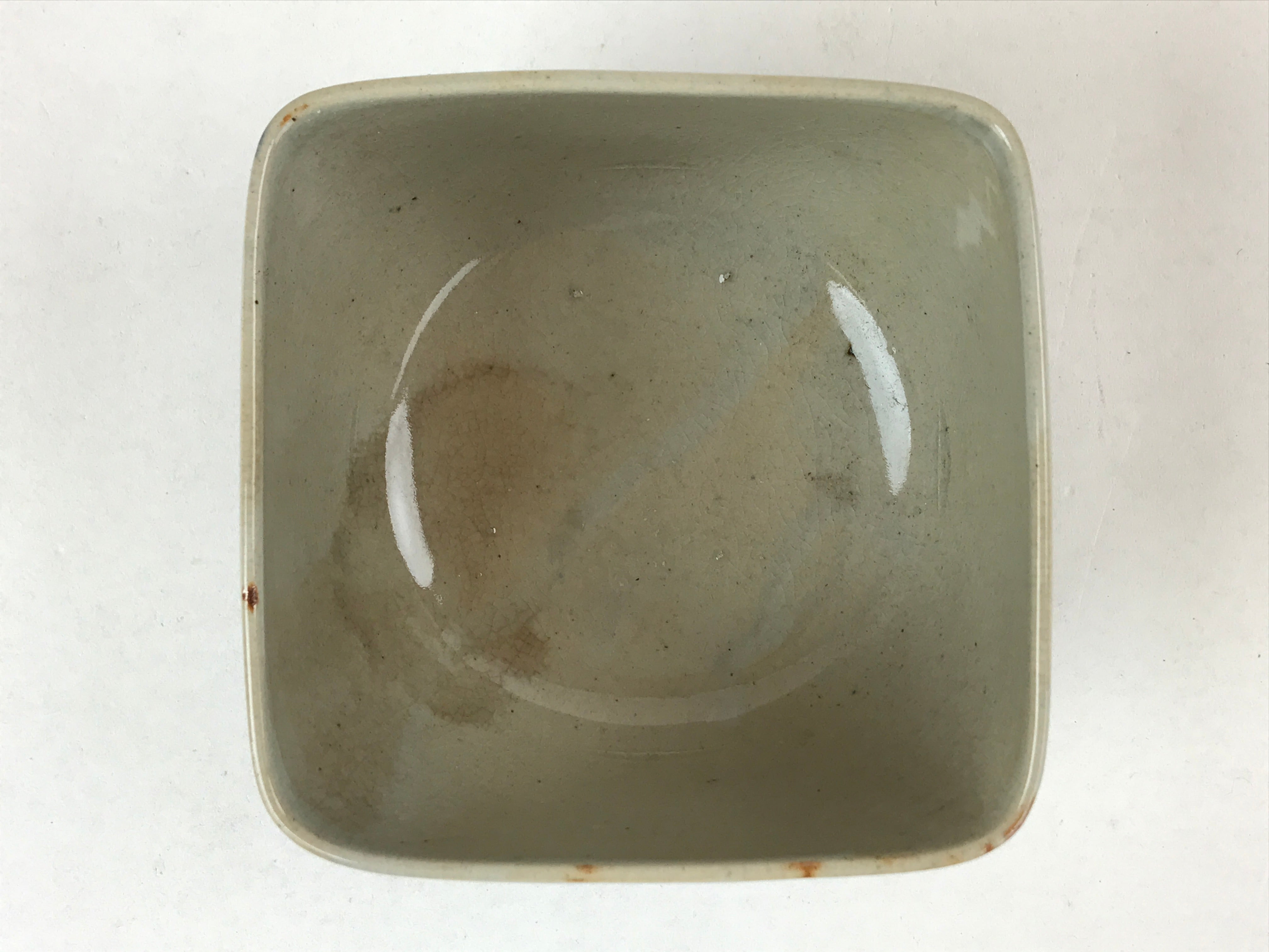 Japanese Ceramic Bowl Vtg Square Crackle Glaze Gray Blue PY595