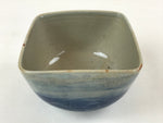 Japanese Ceramic Bowl Vtg Square Crackle Glaze Gray Blue PY595