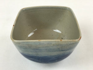 Japanese Ceramic Bowl Vtg Square Crackle Glaze Gray Blue PY595