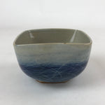 Japanese Ceramic Bowl Vtg Square Crackle Glaze Gray Blue PY595