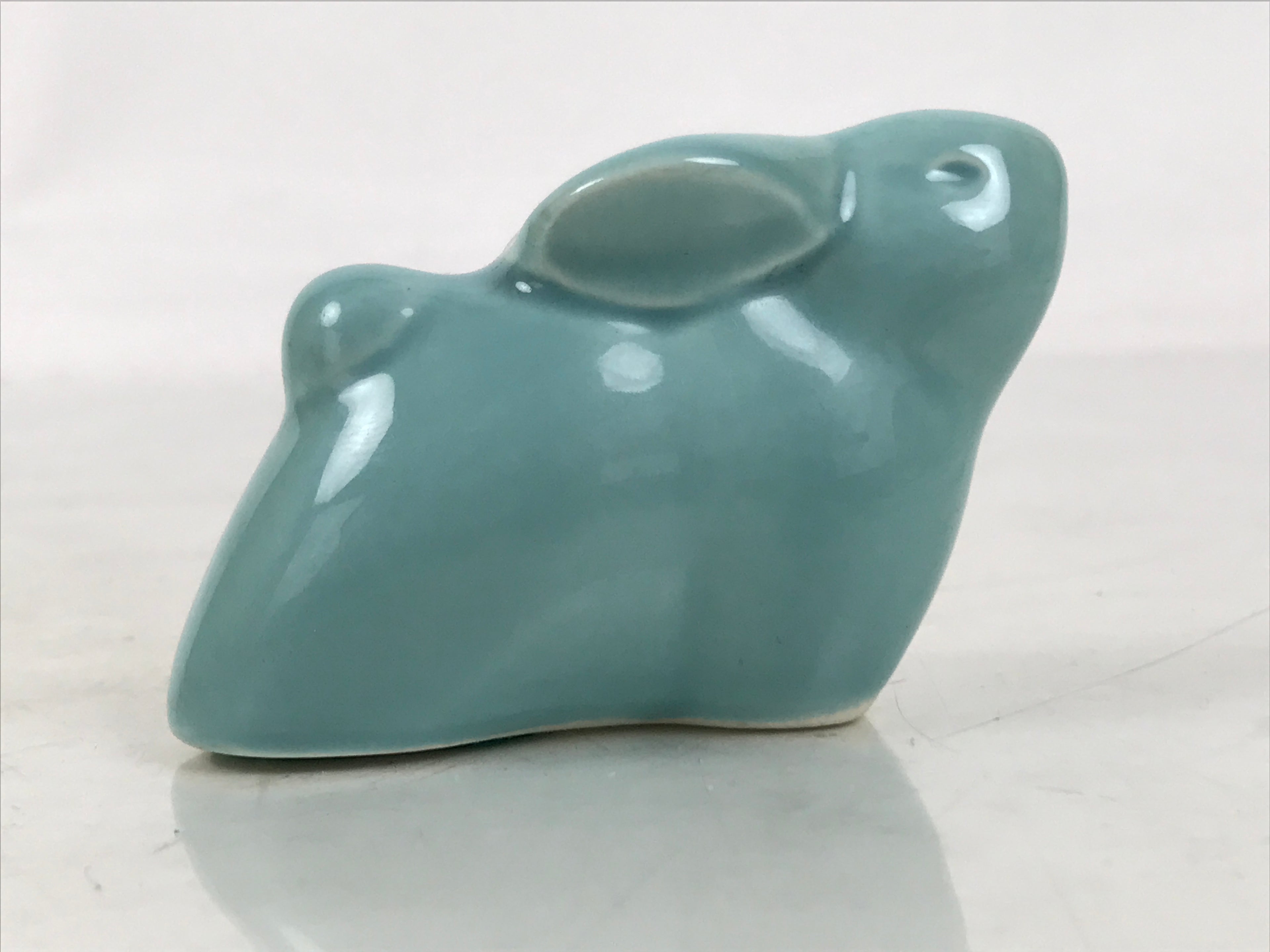 Japanese Ceramic Celadon Rabbit Figurine Vtg Zodiac Usagi Okimono Statue ST72