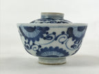 Japanese Ceramic Chawan Lidded Bowl Vtg White Blue Floral Design Pottery PY500