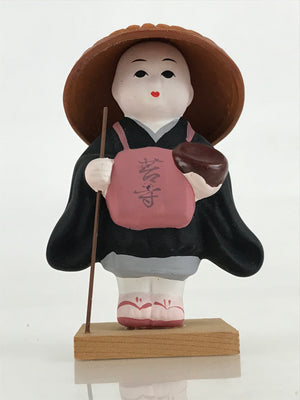 Japanese Ceramic Clay Doll Vtg Monk Black Kesa Takuhatsu Pilgrimage Wakadera BD8