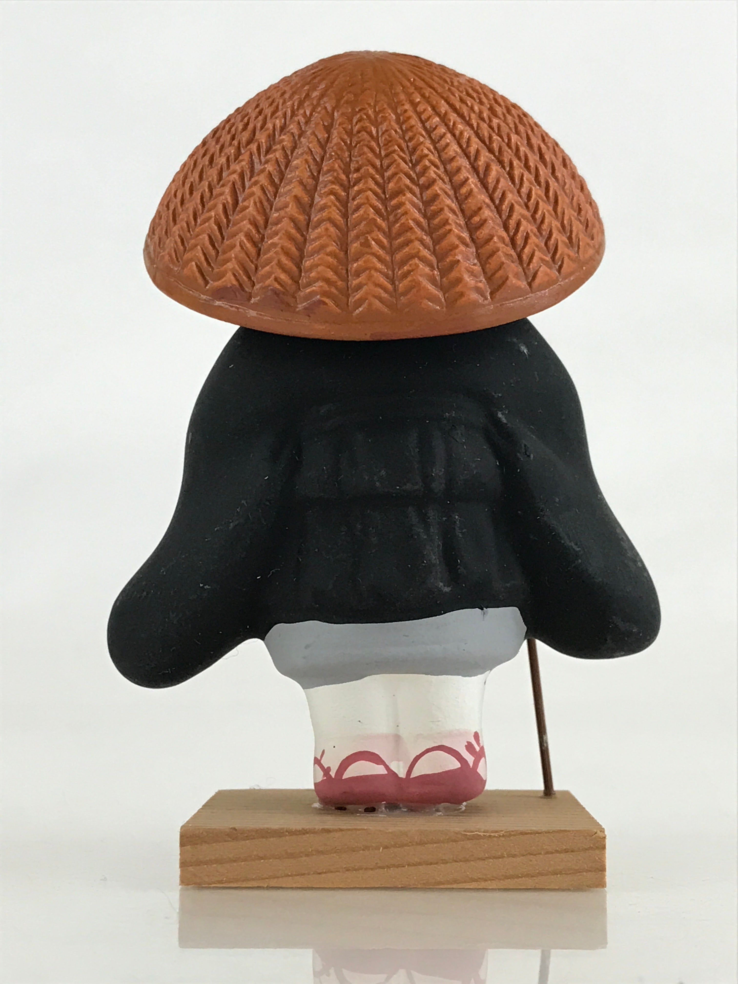 Japanese Ceramic Clay Doll Vtg Monk Black Kesa Takuhatsu Pilgrimage Wakadera BD8