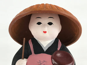 Japanese Ceramic Clay Doll Vtg Monk Black Kesa Takuhatsu Pilgrimage Wakadera BD8