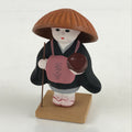 Japanese Ceramic Clay Doll Vtg Monk Black Kesa Takuhatsu Pilgrimage Wakadera BD8