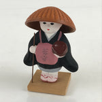 Japanese Ceramic Clay Doll Vtg Monk Black Kesa Takuhatsu Pilgrimage Wakadera BD8