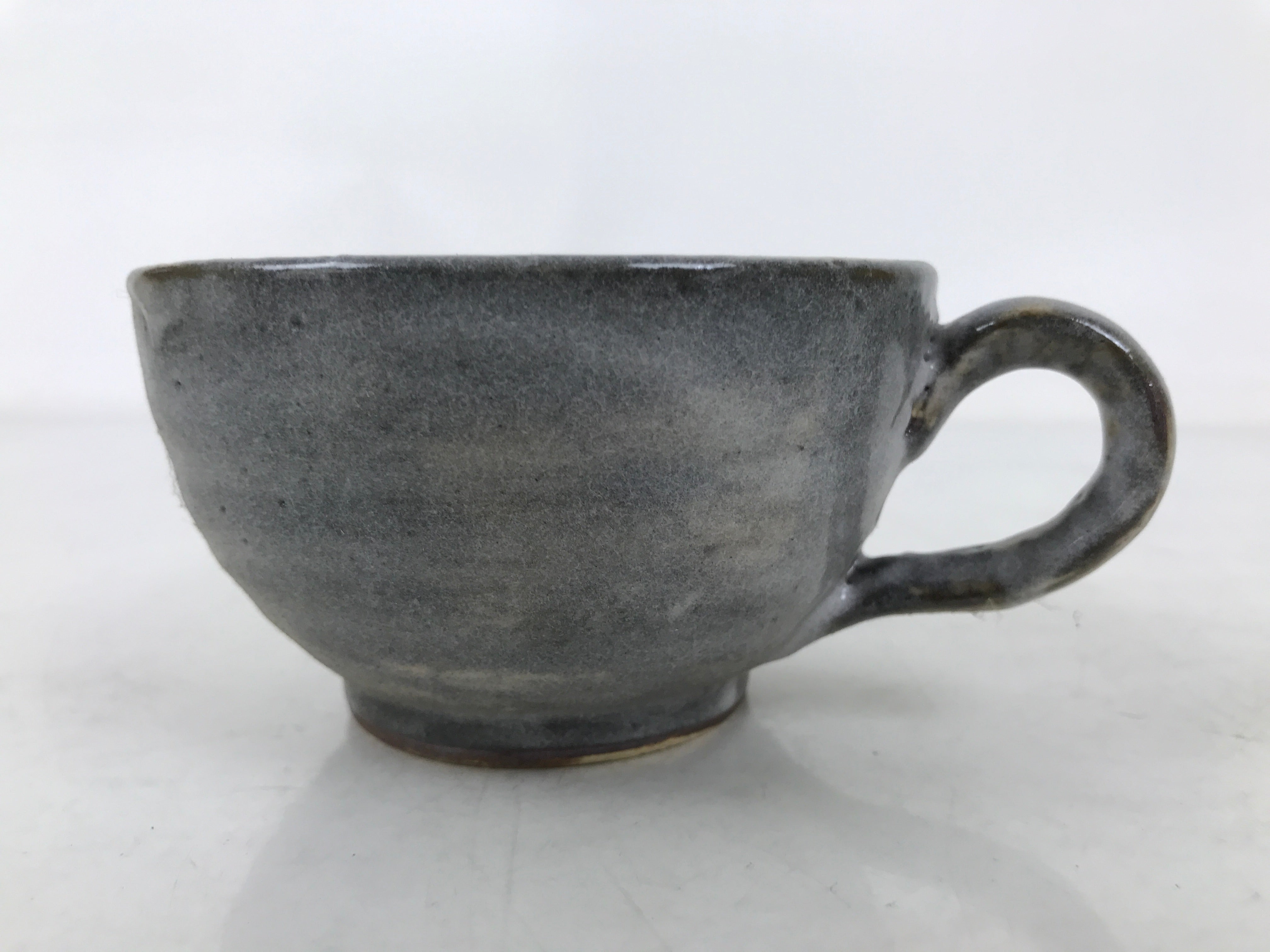Japanese Ceramic Coffee Cup W/ Saucer Vtg Commemorative Teacup Gray White Y420