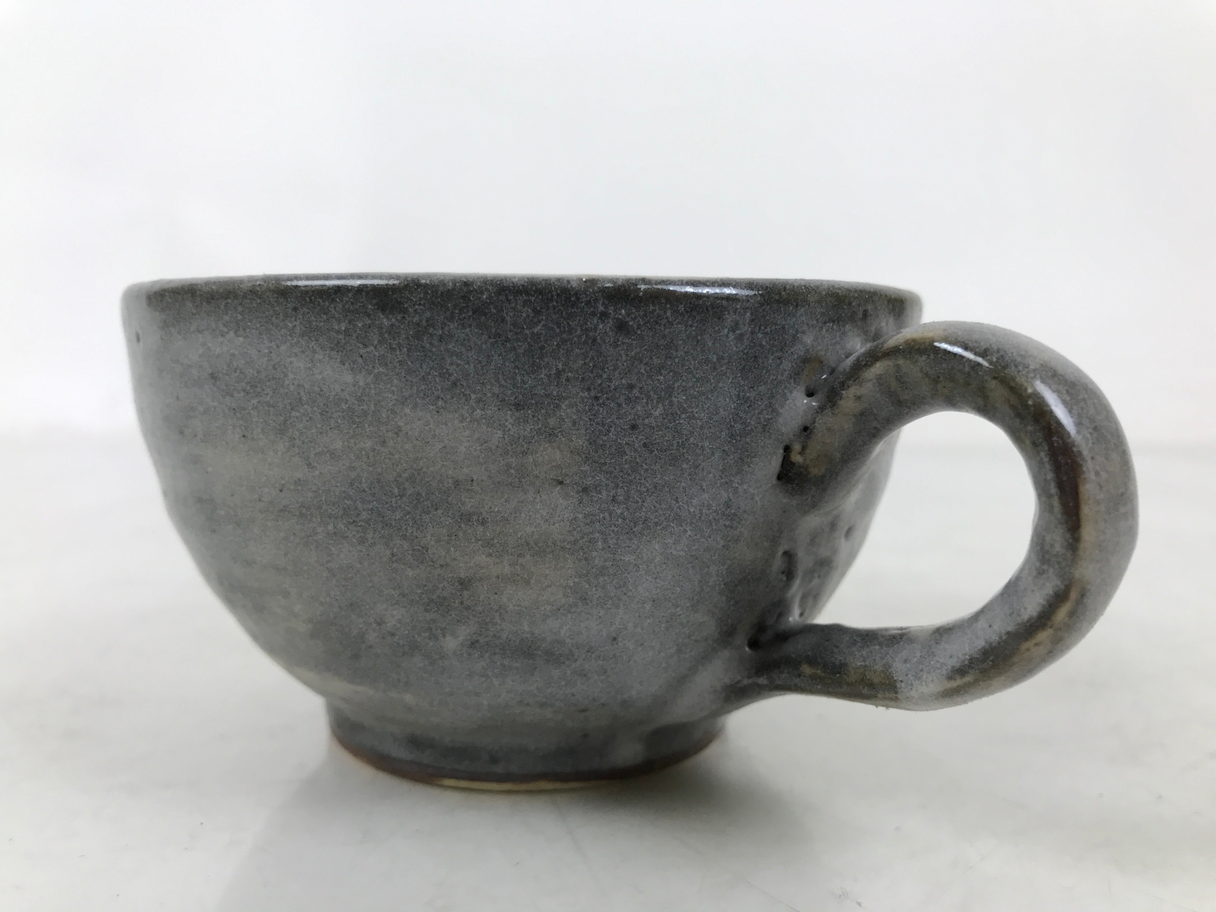 Japanese Ceramic Coffee Cup W/ Saucer Vtg Commemorative Teacup Gray White Y420