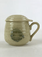 Japanese Ceramic Cup W/ Handle Lid Spoon Vtg Beige Green Condiment Box PY538