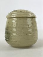 Japanese Ceramic Cup W/ Handle Lid Spoon Vtg Beige Green Condiment Box PY538