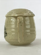 Japanese Ceramic Cup W/ Handle Lid Spoon Vtg Beige Green Condiment Box PY538