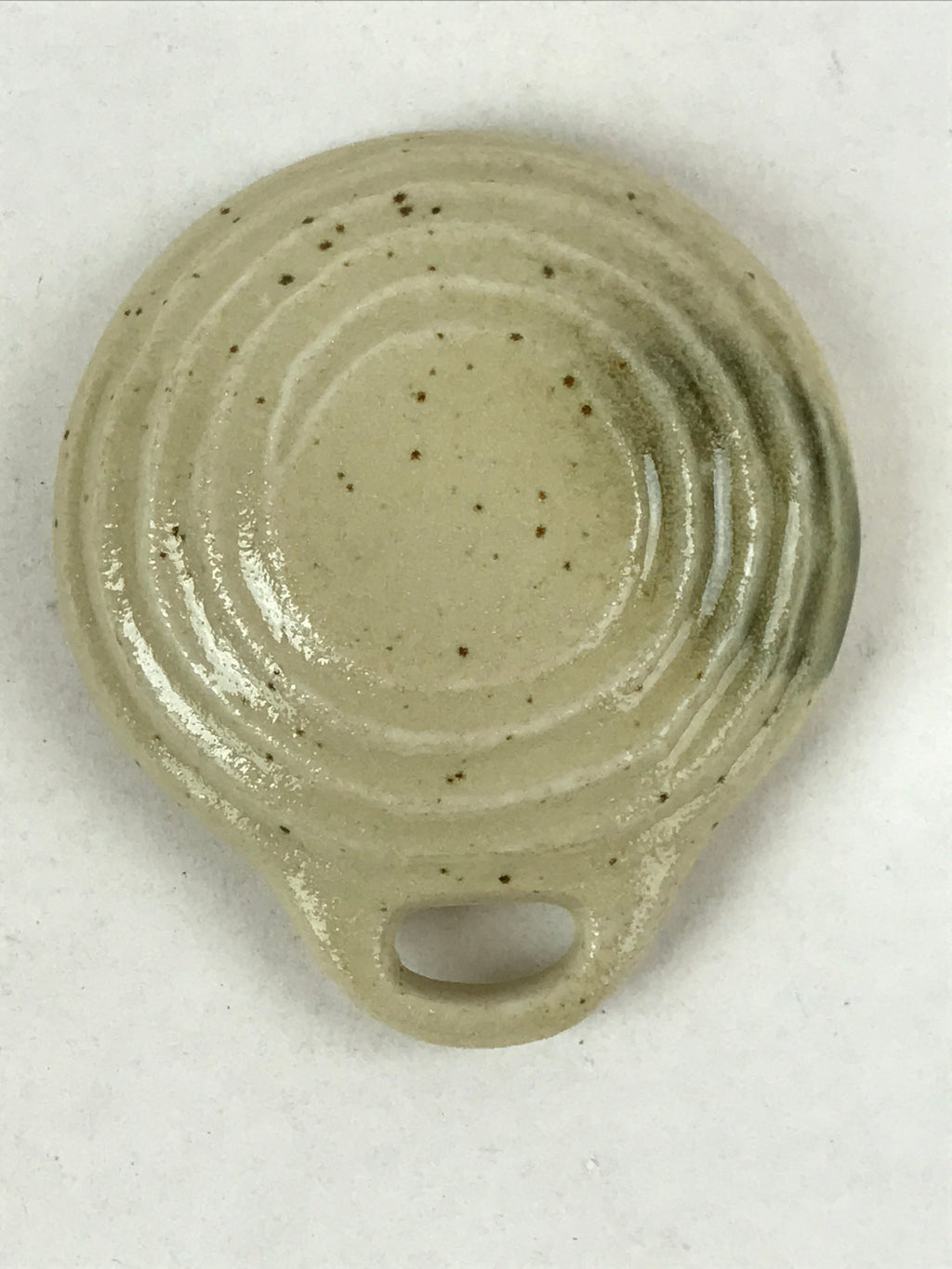 Japanese Ceramic Cup W/ Handle Lid Spoon Vtg Beige Green Condiment Box PY538