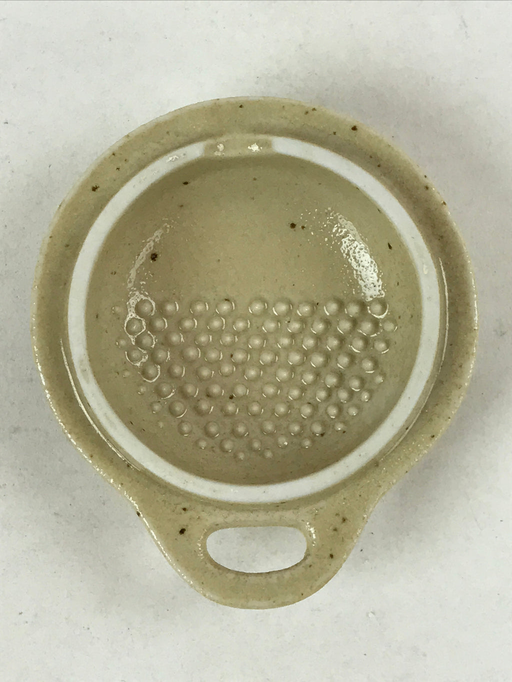 Japanese Ceramic Cup W/ Handle Lid Spoon Vtg Beige Green Condiment Box PY538