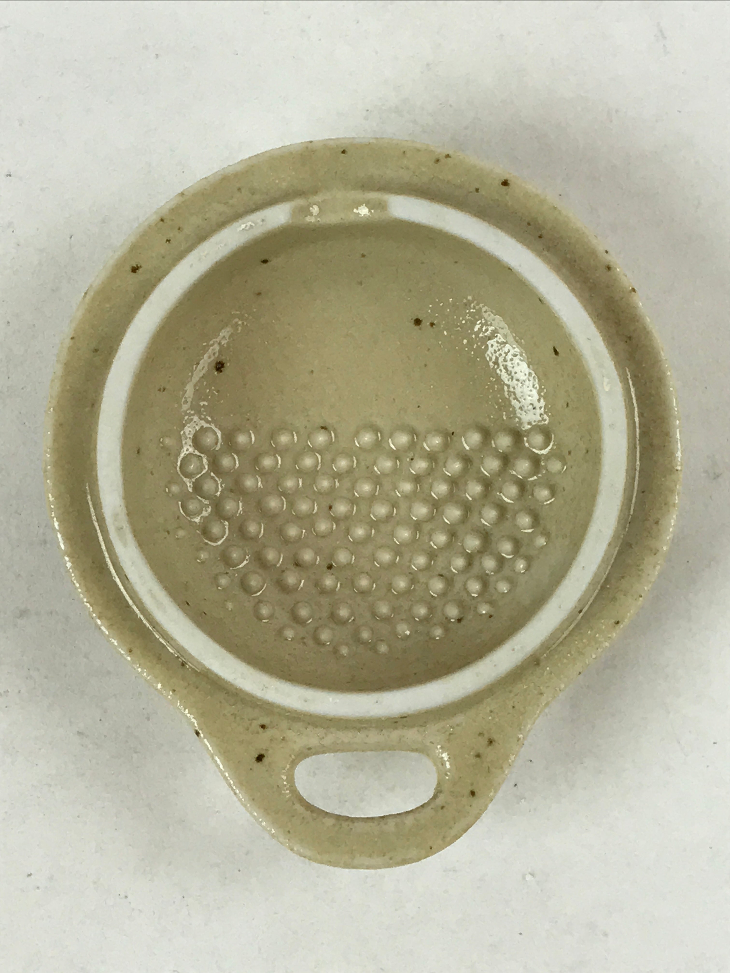 Japanese Ceramic Cup W/ Handle Lid Spoon Vtg Beige Green Condiment Box PY538