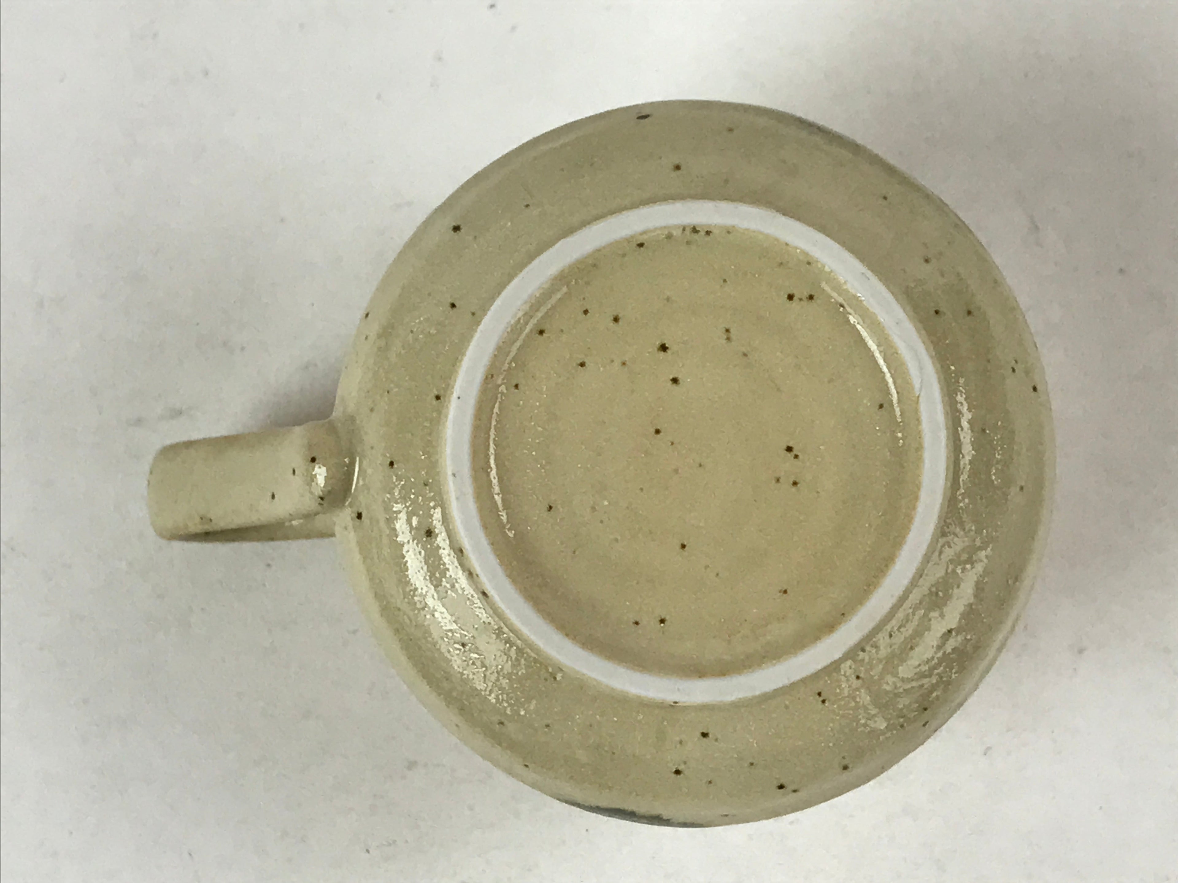 Japanese Ceramic Cup W/ Handle Lid Spoon Vtg Beige Green Condiment Box PY538