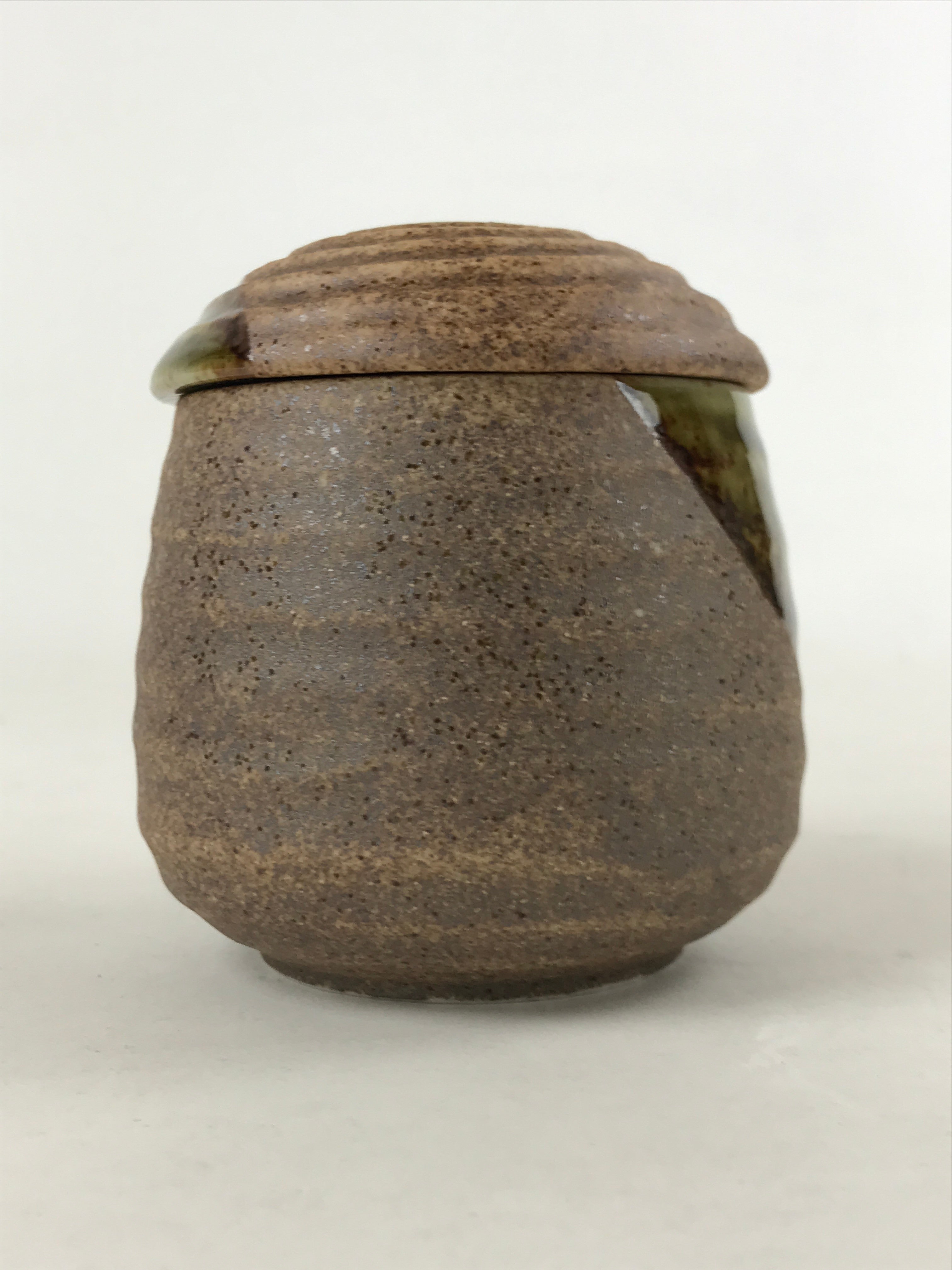 Japanese Ceramic Cup W/ Handle Lid Spoon Vtg Brown Green Condiment Box PY539