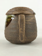 Japanese Ceramic Cup W/ Handle Lid Spoon Vtg Brown Green Condiment Box PY539