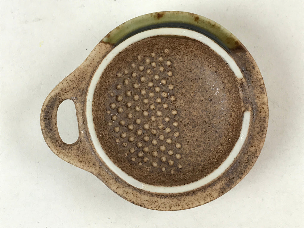 Japanese Ceramic Cup W/ Handle Lid Spoon Vtg Brown Green Condiment Box PY539