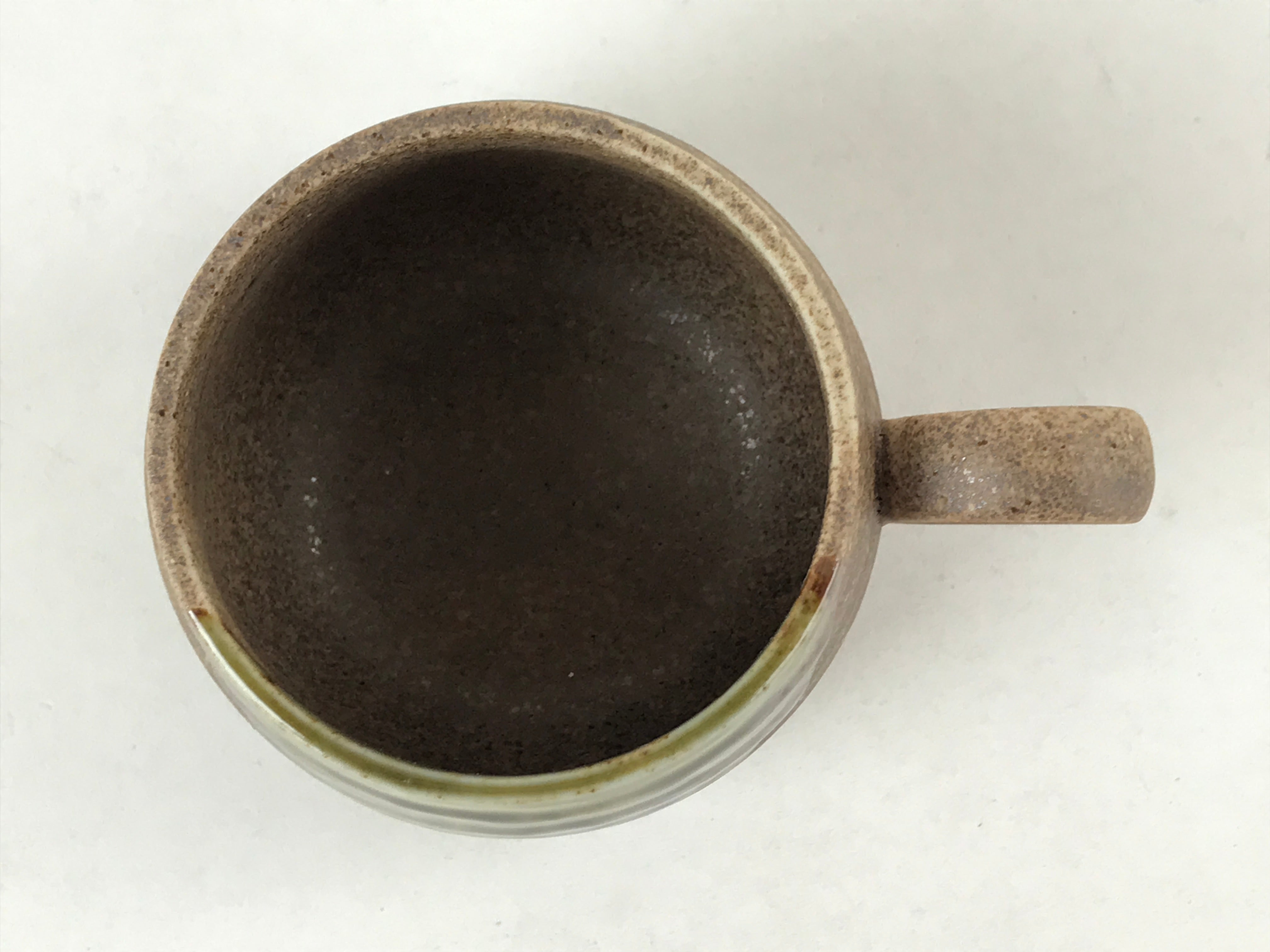 Japanese Ceramic Cup W/ Handle Lid Spoon Vtg Brown Green Condiment Box PY539