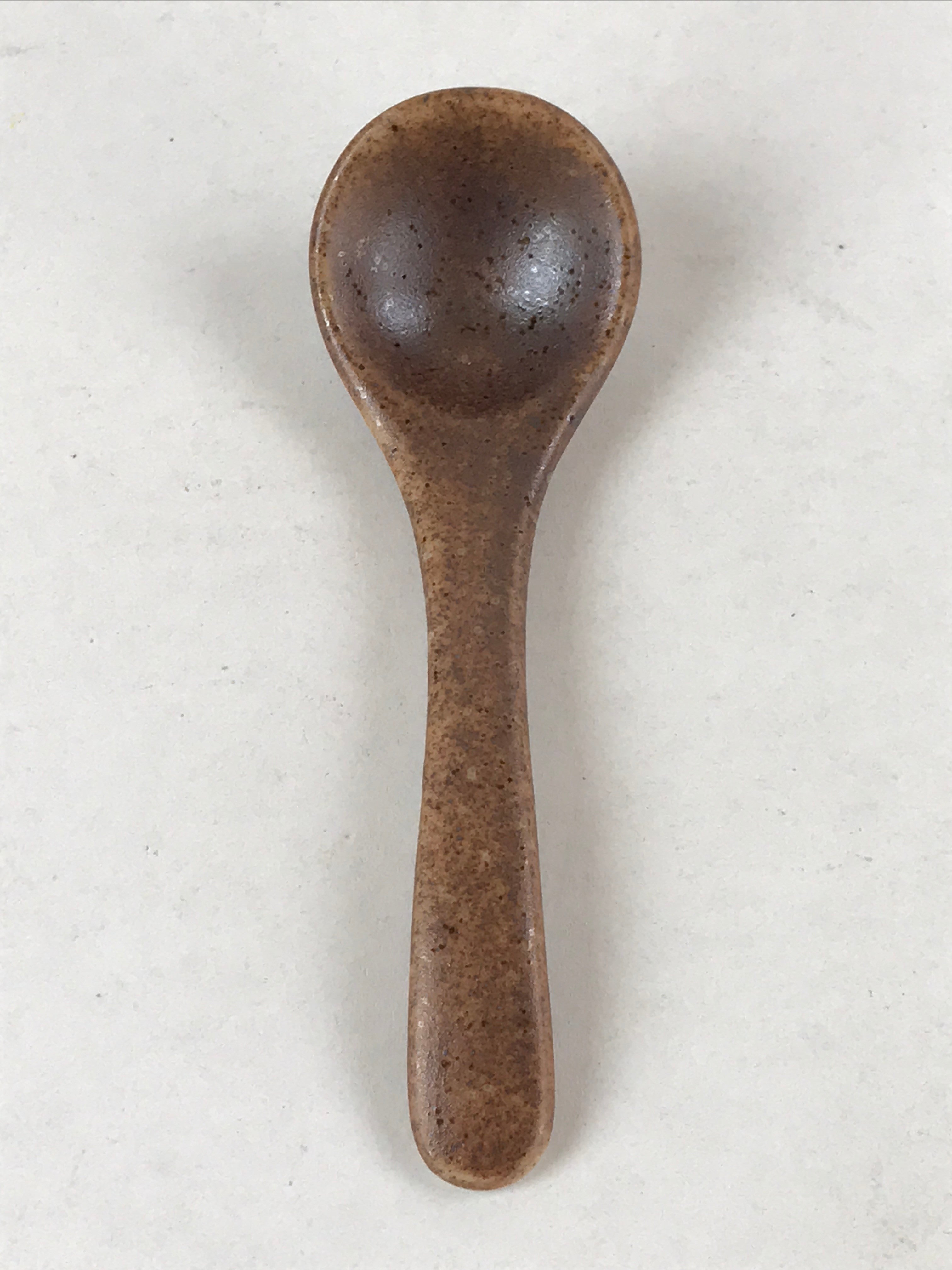 Japanese Ceramic Cup W/ Handle Lid Spoon Vtg Dark Brown Condiment Box PY540